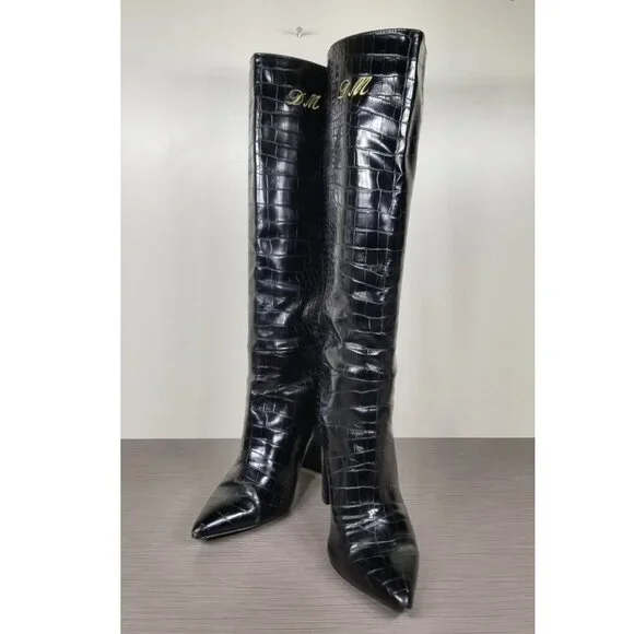 Steve Madden Triumph Croc-Embossed Boots, Black Faux Leather, Womens Size 8 M - Picture 4 of 11